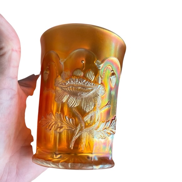 Vintage Northwood Marigold Carnival Glass Oriental Poppy Tumblers Set Of Six 6 - Picture 2 of 12